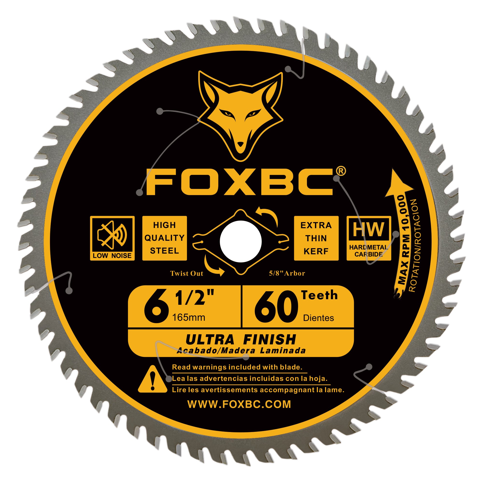 FOXBC 6-1/2 inch Circular Saw Blade Ultra Fine Finish 60-Tooth for Wood Cutting, Thin-Kerf with 5/8" Arbor