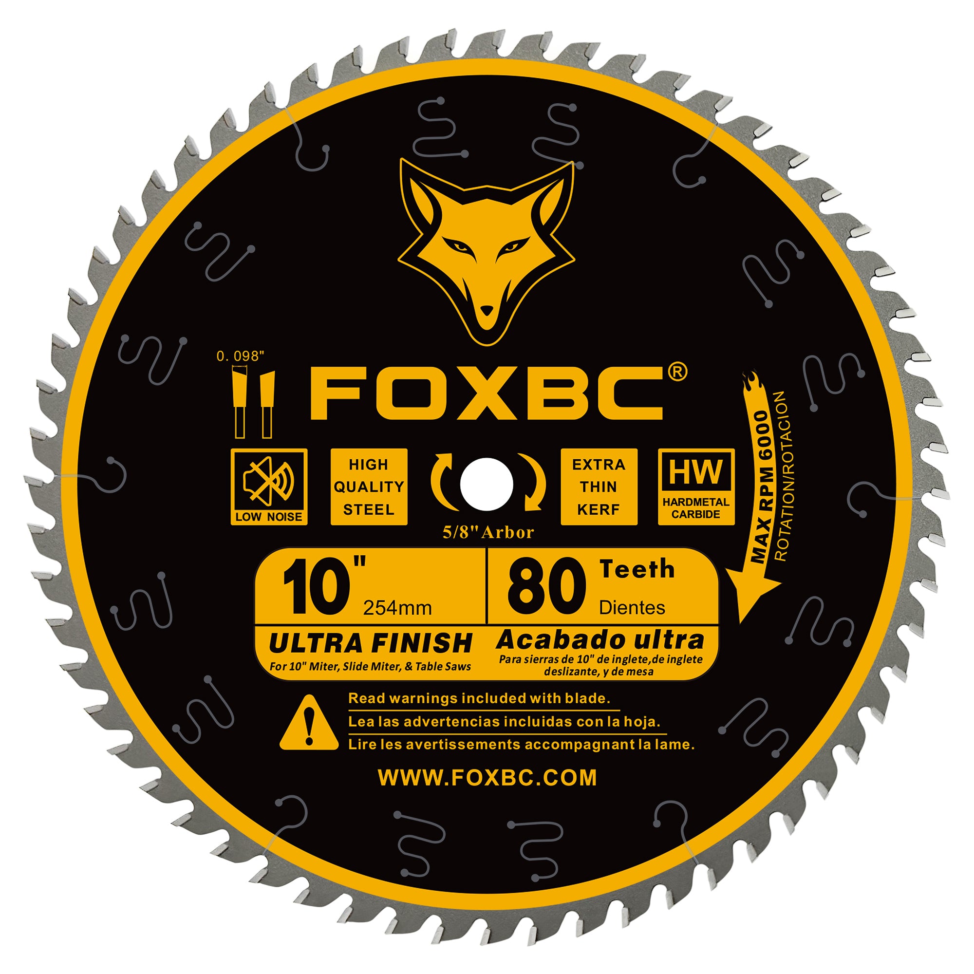 FOXBC 10-Inch Table Saw Blades, 80-Tooth, Fine Finish Blade with 5/8-Inch Arbor