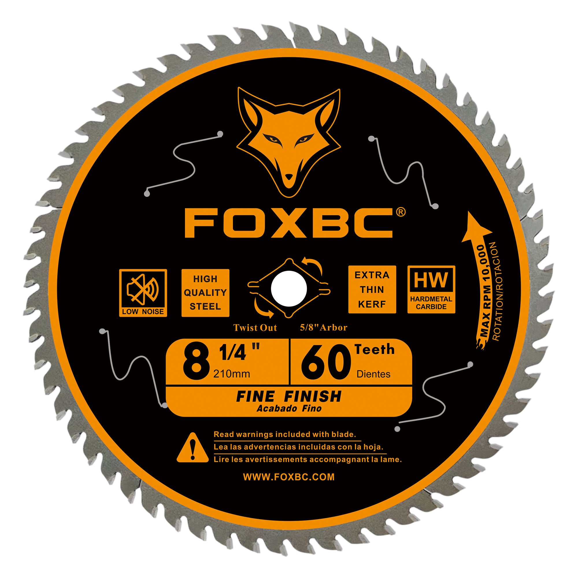 FOXBC 8-1/4 Inch Table Saw Blade 60 Tooth Fine Finish Wood Cutting with 5/8" Arbor, Diamond Knockout