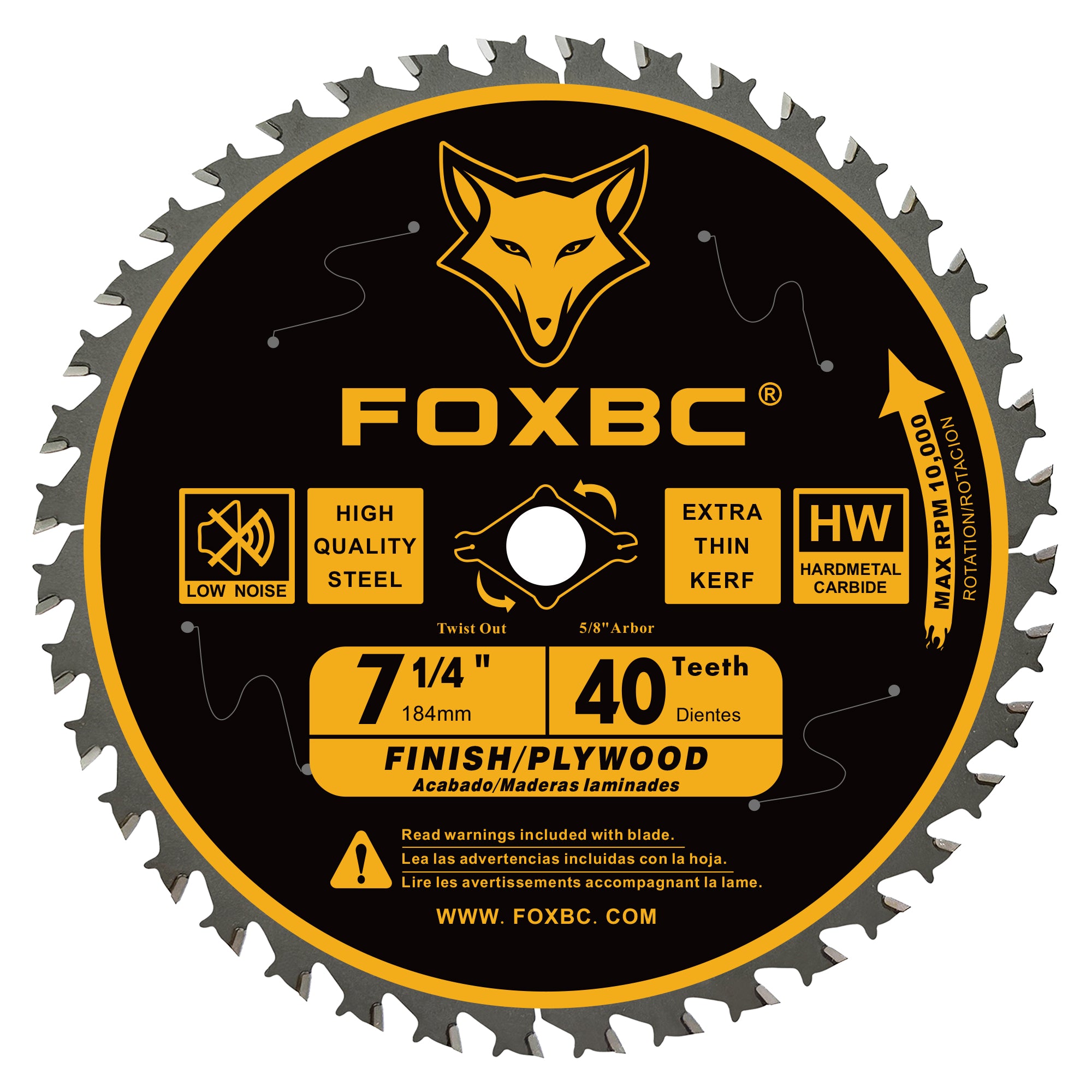 FOXBC 7-1/4" Circular Saw Blade 40 Tooth, Finishing Saw Blade with 5/8" Arbor, Diamond Knockout