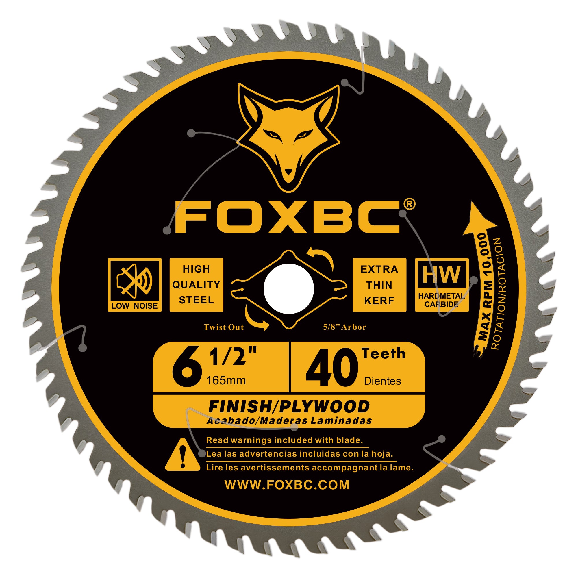 FOXBC 6-1/2 inch Circular Saw Blade Fine Finish 40-Tooth for Wood Cutting, Thin-Kerf with 5/8" Arbor