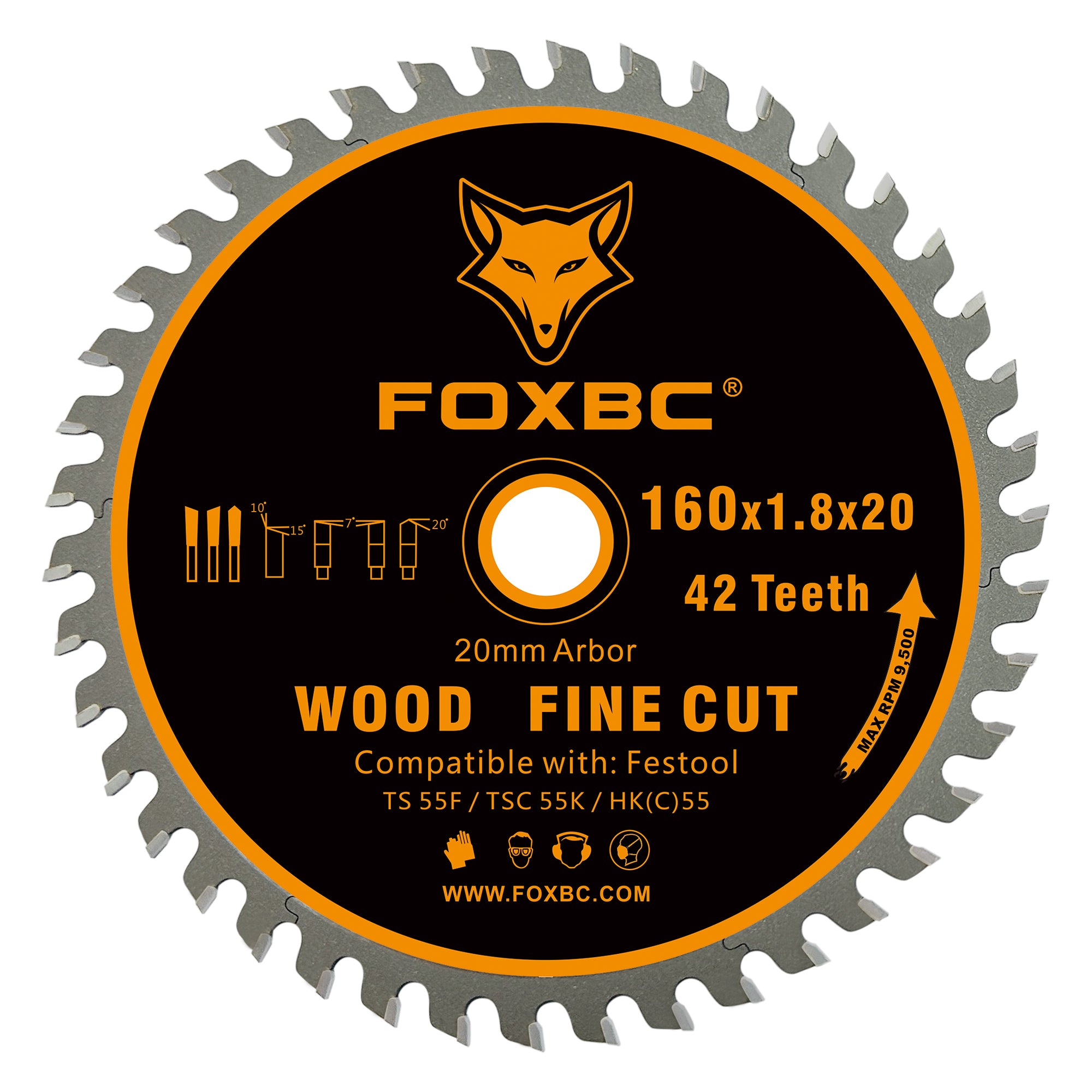 FOXBC 205561 Track Saw Blade 160x1,8x20mm WD42 Tooth Wood Fine Cut for Festool TS 55 F, TSC 55 K, HK 55 and HKC 55