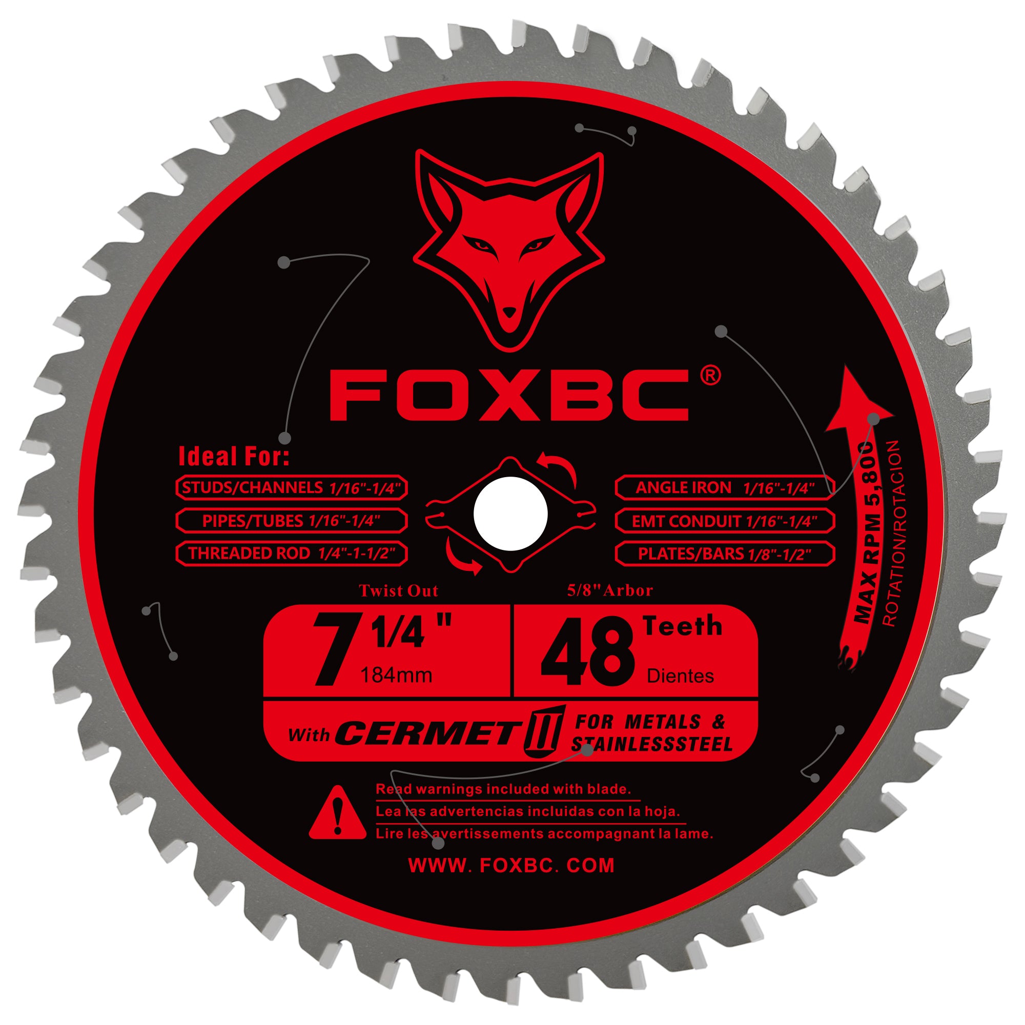 FOXBC 7-1/4 inch 48 Teeth Circular Saw Blade for Metal and Stainless Steel Cutting, Replacement for Diablo D0748CF Ceramic Carbide Saw Blade