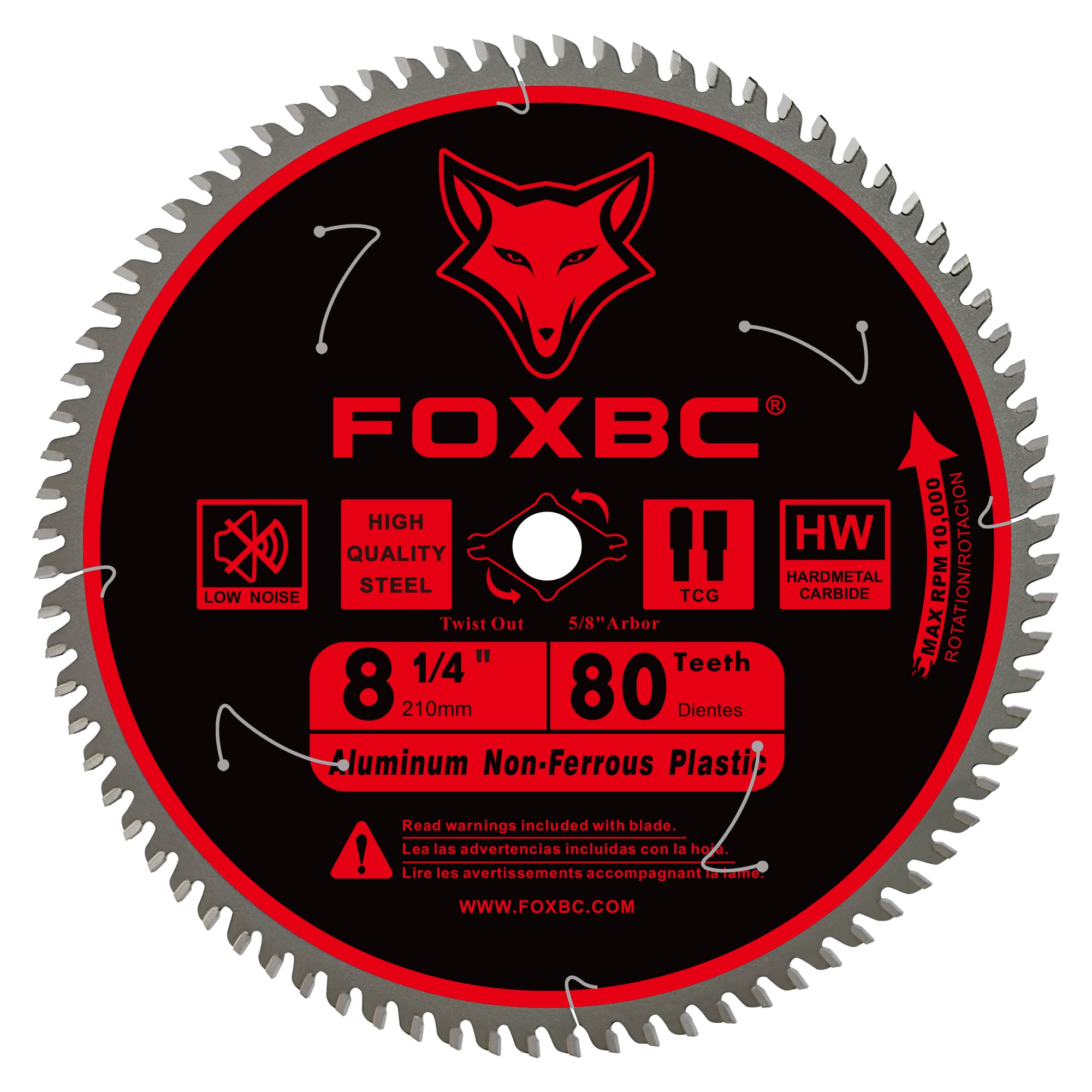 FOXBC 8-1/4 Inch Table Saw Blade 80-Tooth for Aluminum Copper Plastic Brass Fiberglass Cutting with 5/8-Inch Arbor