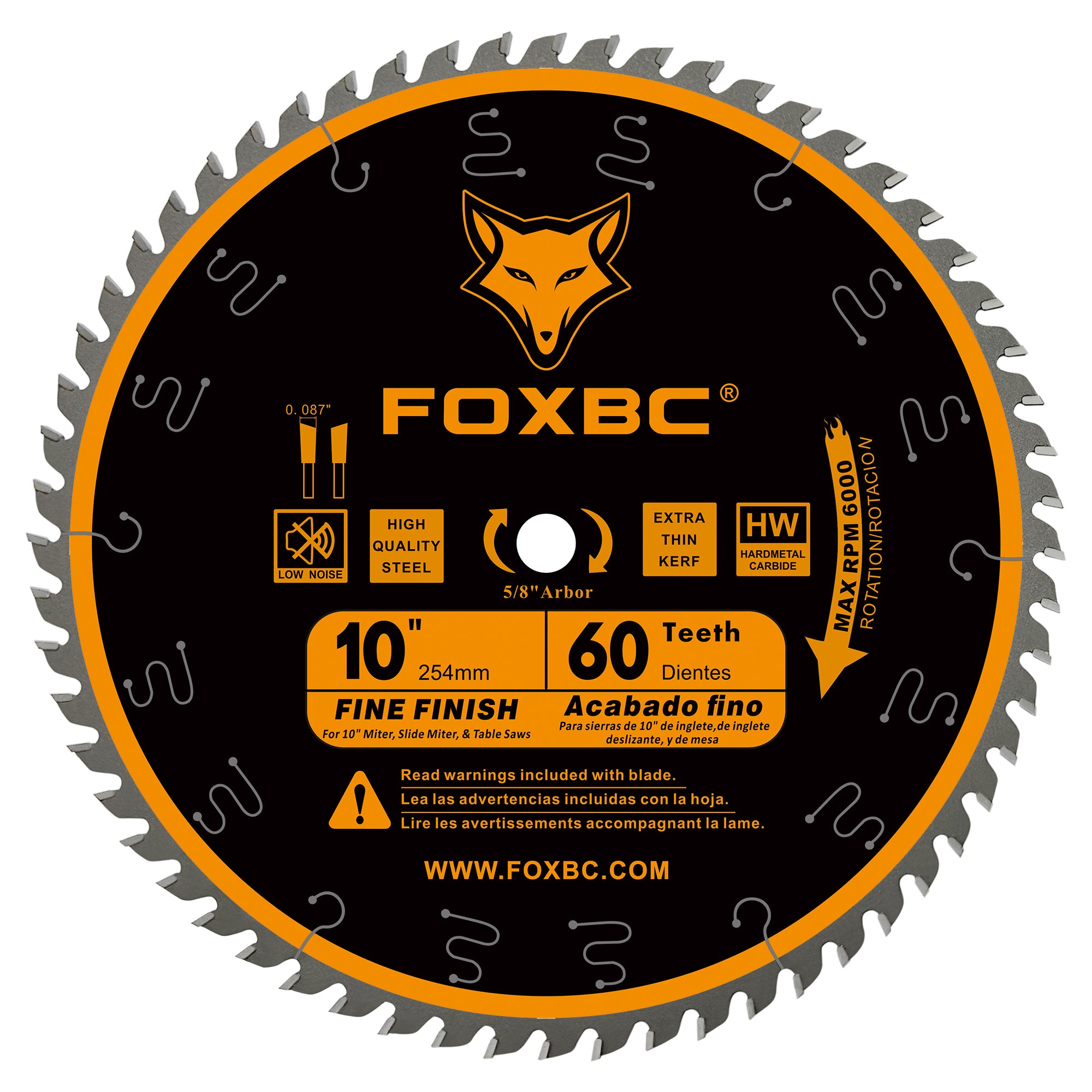 FOXBC 10 Inch Miter/Table Saw Blades 60-Tooth Fine Finish Crosscutting for DeWalt, Skil, Metabo, Makita 10 Inch Miter Saws, Table Saws