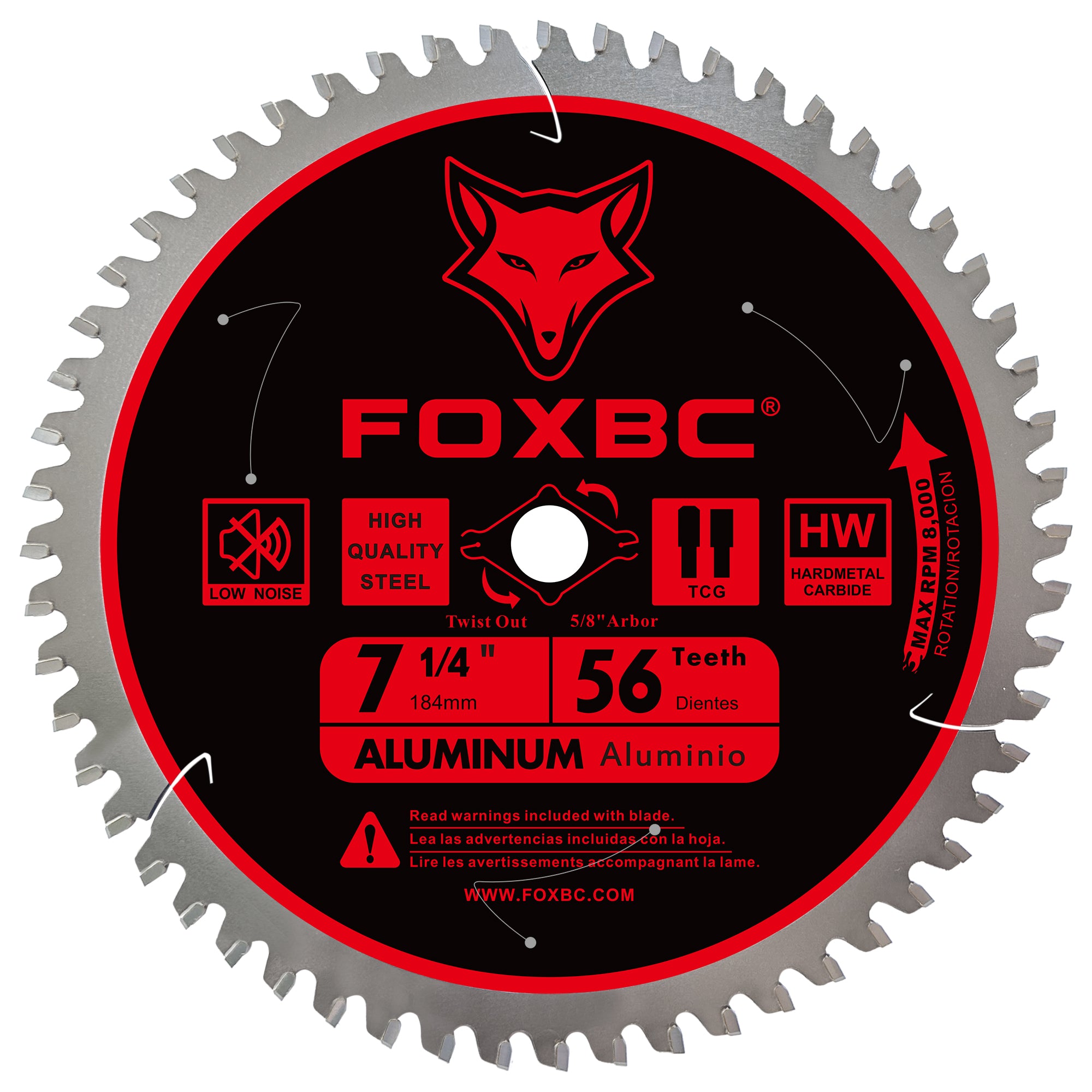 FOXBC 7-1/4 inch Circular Saw Blade 56T Metal Cutting for Aluminum, Copper, Plastic, Brass, Fiberglass with 5/8-Inch Arbor