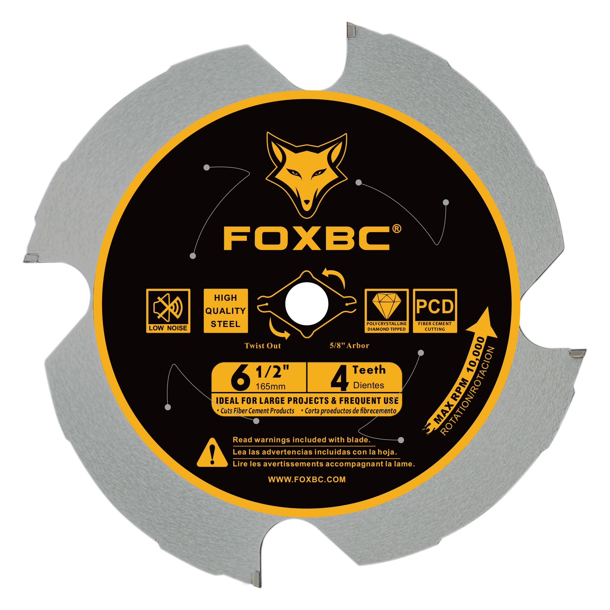 FOXBC 6-1/2 inch 4 Tooth Polycrystalline Diamond (PCD) Fiber Cement Saw Blade, 5/8 Arbor