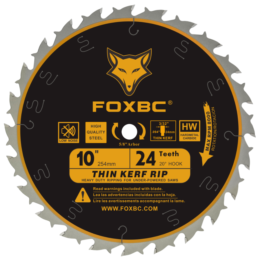 FOXBC 10-Inch Table Saw Blade, Thin Kerf Ripping Saw Blade for Wood Cu