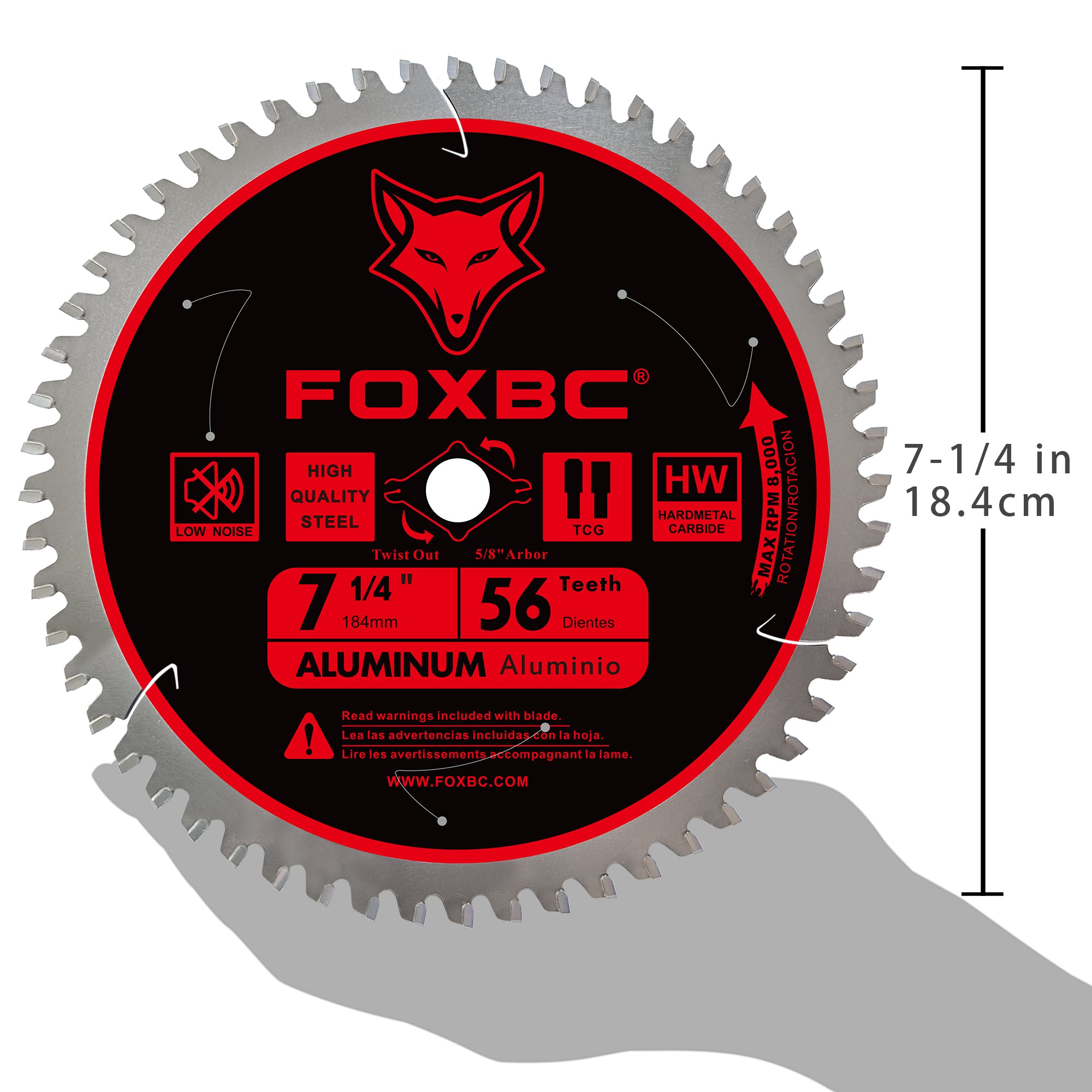 FOXBC 7-1/4 inch Circular Saw Blade 56T Metal Cutting for Aluminum, Copper, Plastic, Brass, Fiberglass with 5/8-Inch Arbor