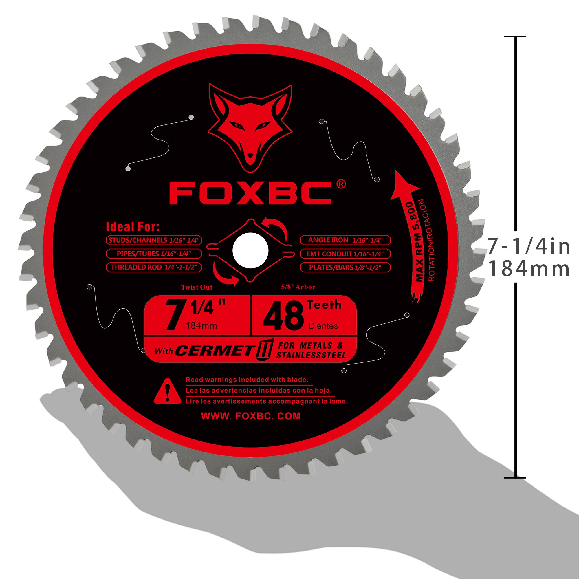 FOXBC 7-1/4 inch 48 Teeth Circular Saw Blade for Metal and Stainless Steel Cutting, Replacement for Diablo D0748CF Ceramic Carbide Saw Blade