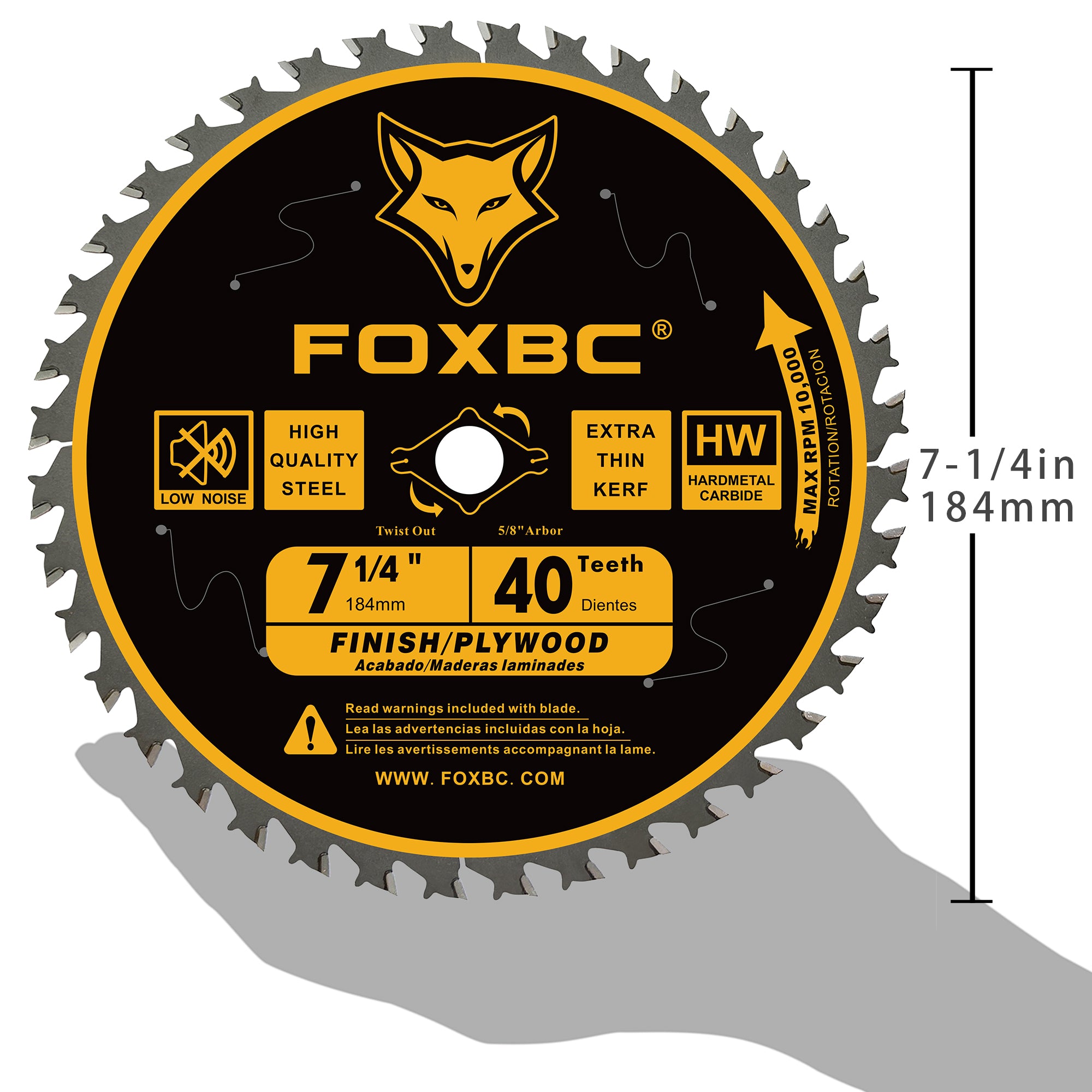 FOXBC 7-1/4" Circular Saw Blade 40 Tooth, Finishing Saw Blade with 5/8" Arbor, Diamond Knockout