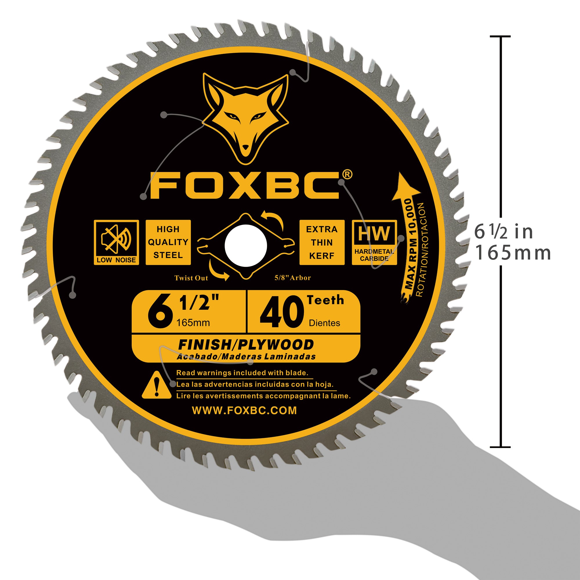 FOXBC 6-1/2 inch Circular Saw Blade Fine Finish 40-Tooth for Wood Cutting, Thin-Kerf with 5/8" Arbor