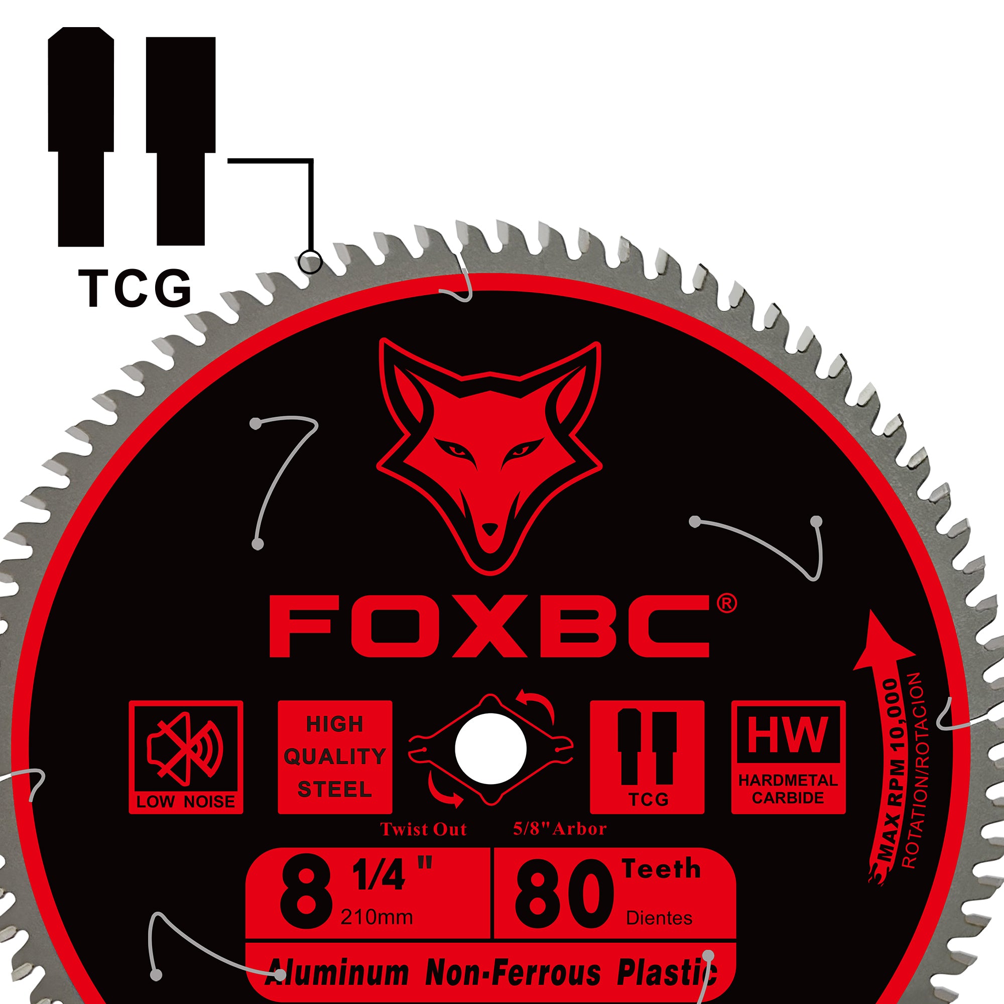 FOXBC 8-1/4 Inch Table Saw Blade 80-Tooth for Aluminum Copper Plastic Brass Fiberglass Cutting with 5/8-Inch Arbor