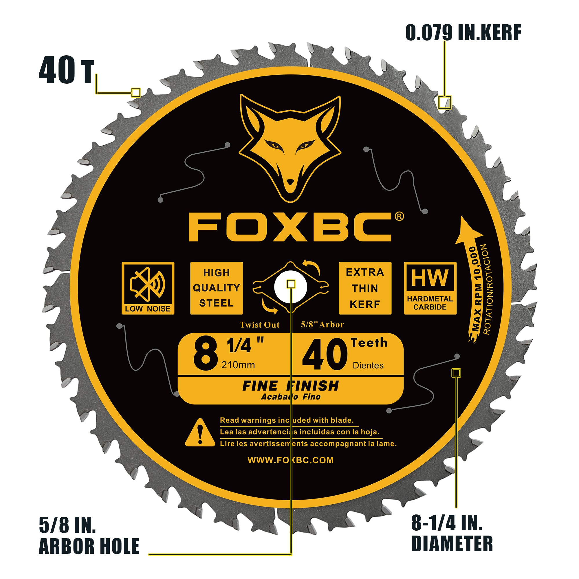 FOXBC 8-1/4" Table Saw Blade 40 Tooth Finishing Circular Saw Blade with 5/8" Arbor, Diamond Knockout