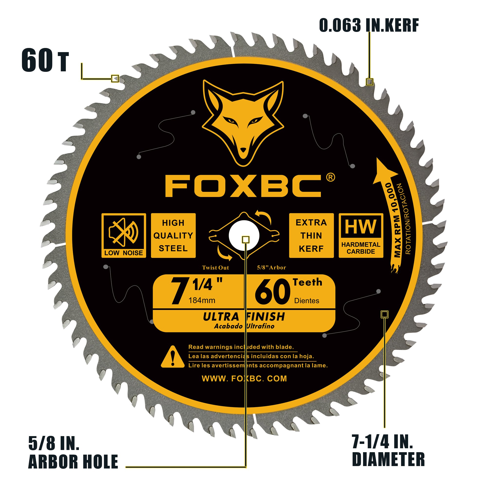 FOXBC 7-1/4" Circular Saw Blade 60-Tooth Replacement for Freud Diablo D0760A D0760X, DeWalt DWA171460