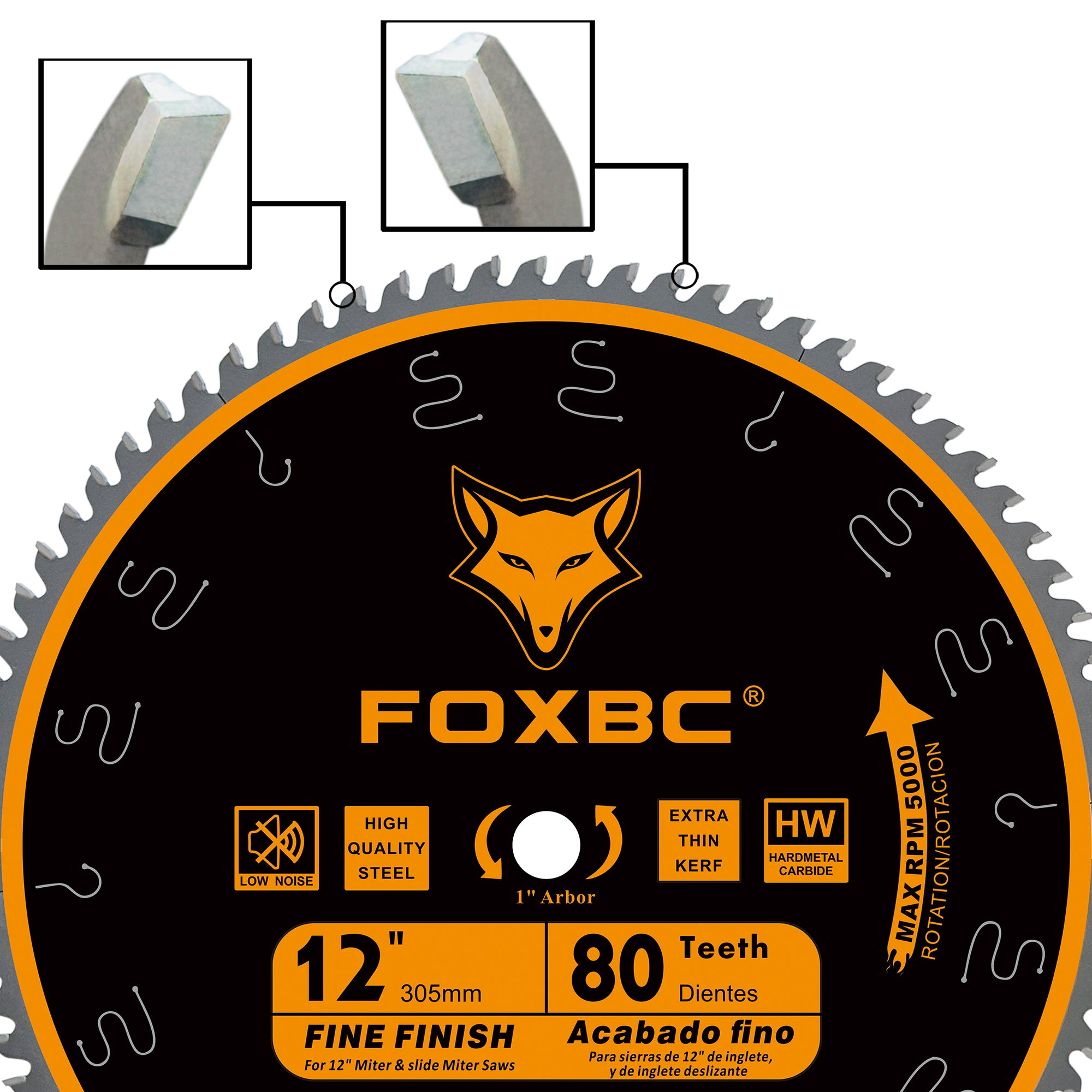 FOXBC 12-Inch Miter Saw Blade 80-Tooth, Crosscutting, Tungsten Carbide