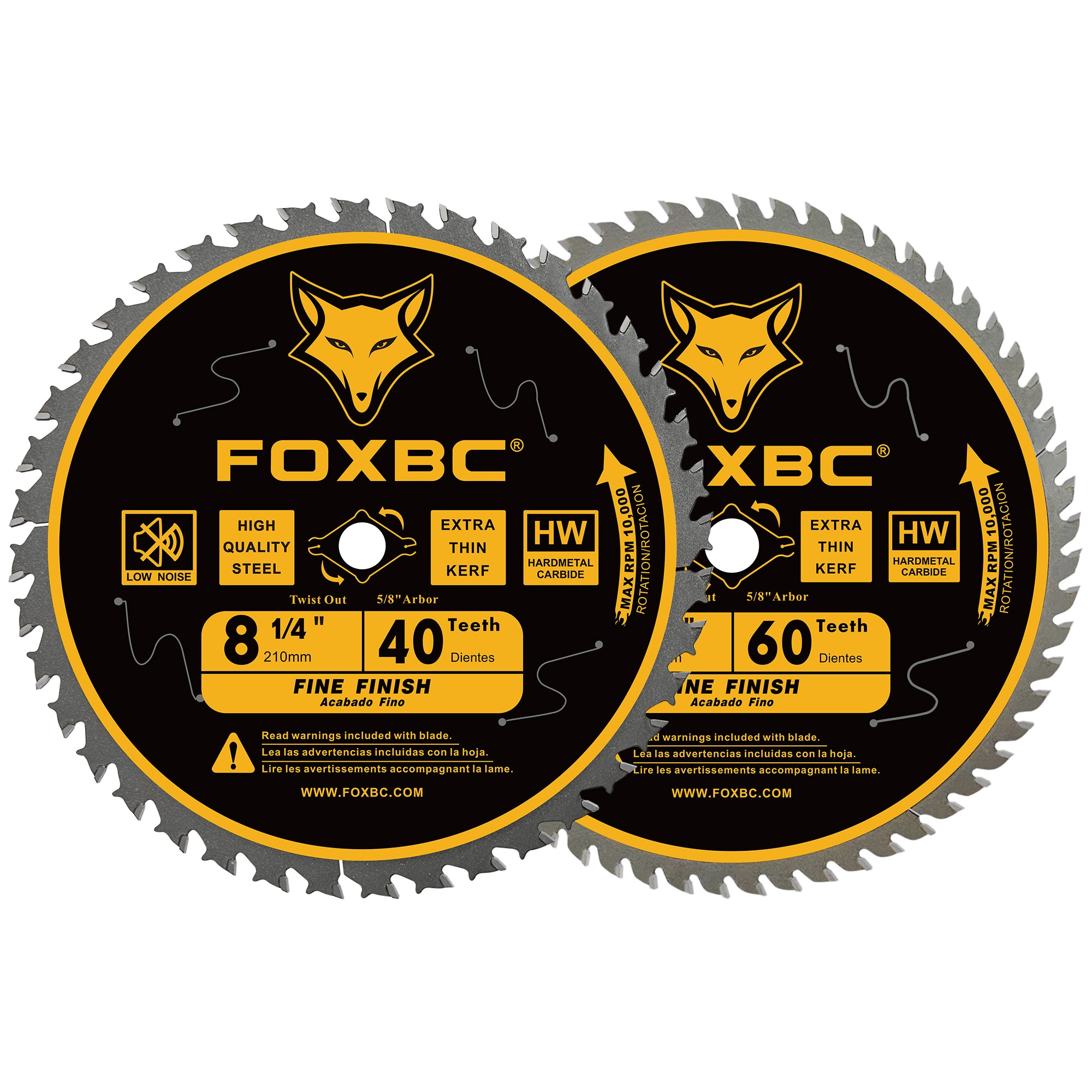 FOXBC 8-1/4 Inch Table Saw Blade 40 Tooth, 60 Tooth Fine Finish Wood Cutting with 5/8" Arbor, Diamond Knockout