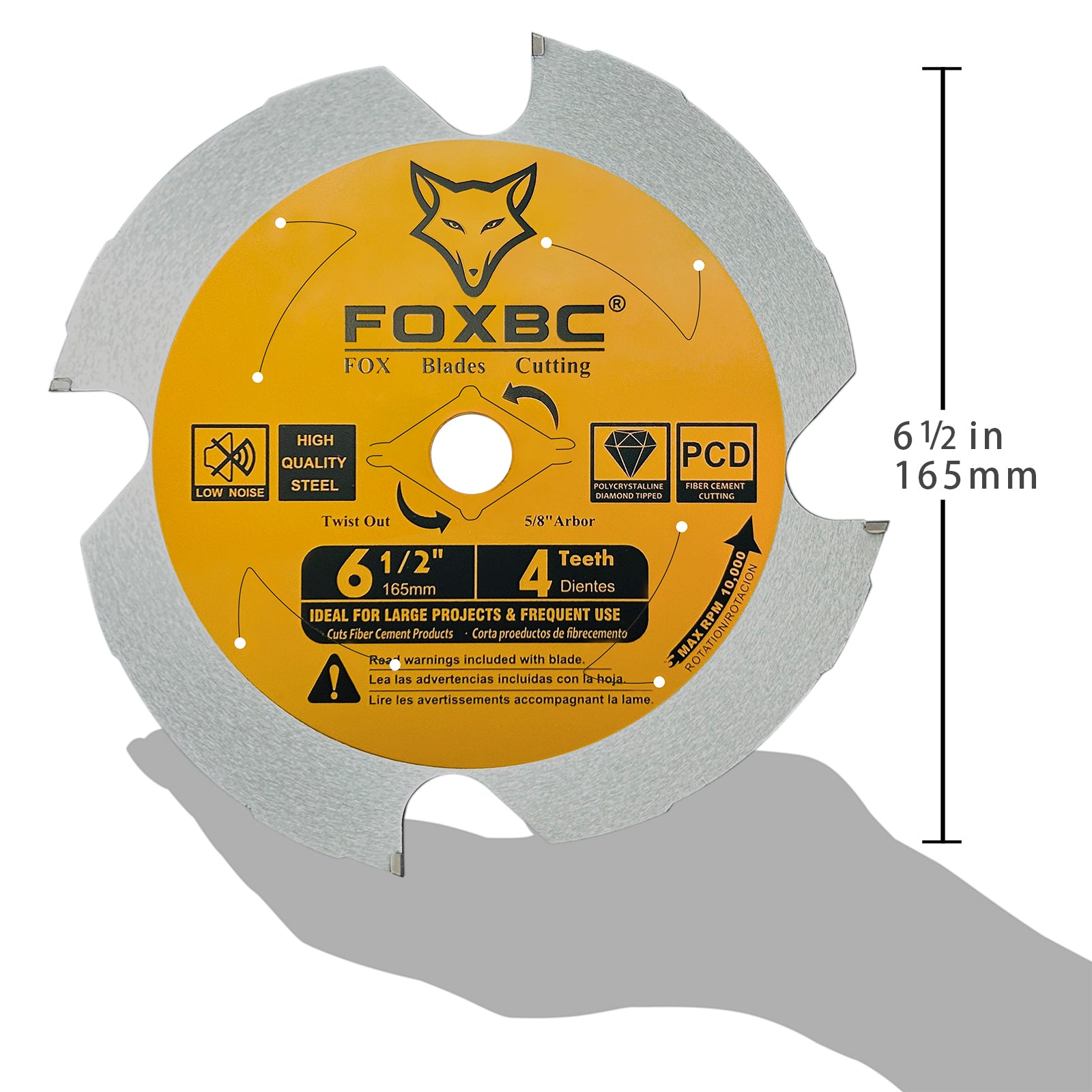 FOXBC 6-1/2 inch 4 Tooth Polycrystalline Diamond (PCD) Fiber Cement Saw Blade, 5/8 Arbor