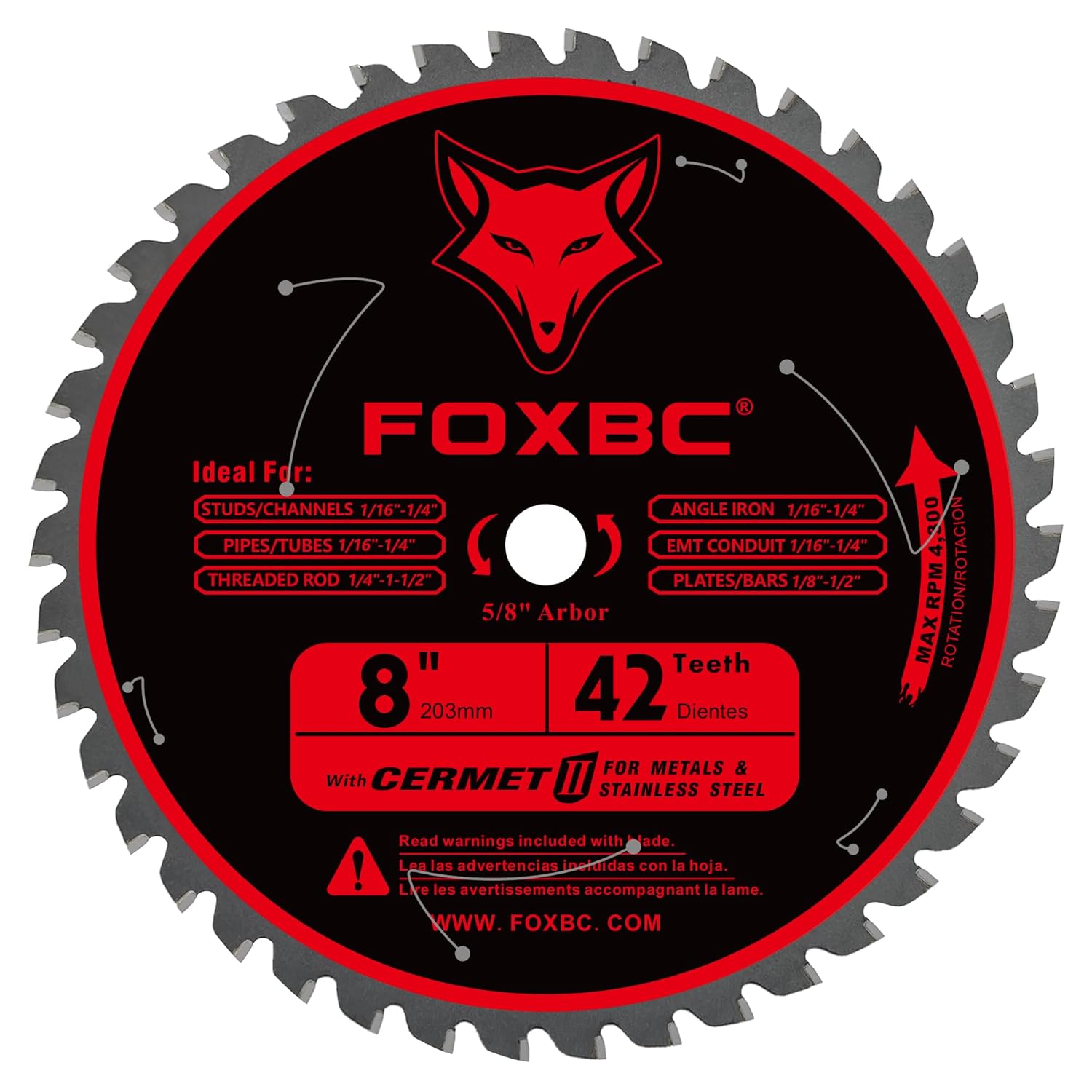 FOXBC 8 Inch Metal Steel Cutting Circular Saw Blade 42 Teeth, Cermel Carbide Up to 5X Longer Life