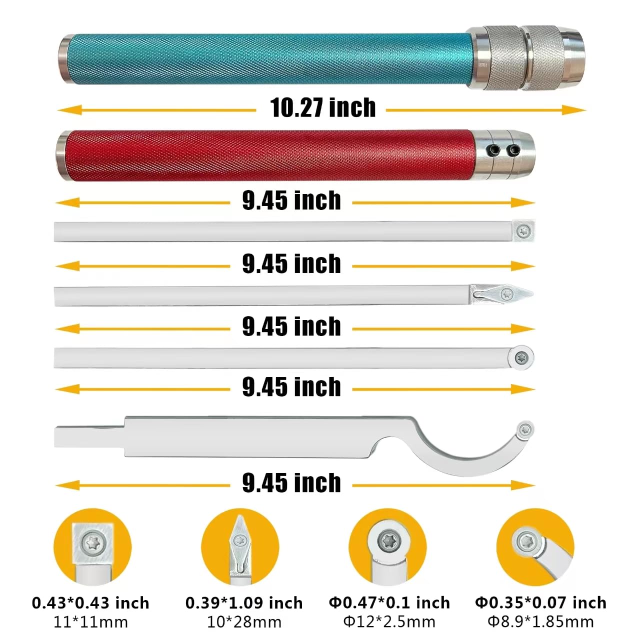 Upgraded Carbide Tipped Wood Turning Tools Set, with Quick Release Alloy Handles, Rougher Finisher Detailer Swan Neck Hollowing Tools for Woodworking DIY