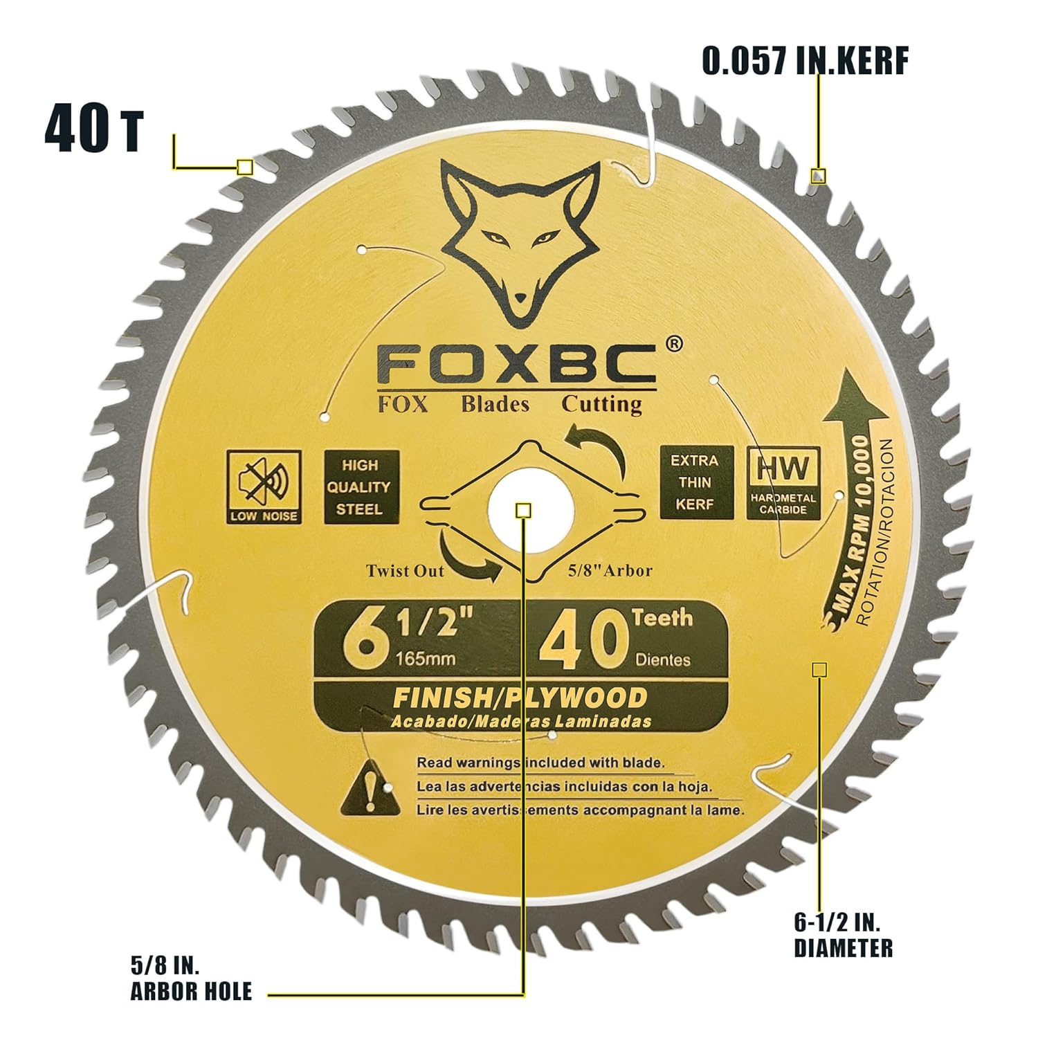 FOXBC 6-1/2 inch Circular Saw Blade Fine Finish 40-Tooth for Wood Cutting, Thin-Kerf with 5/8" Arbor