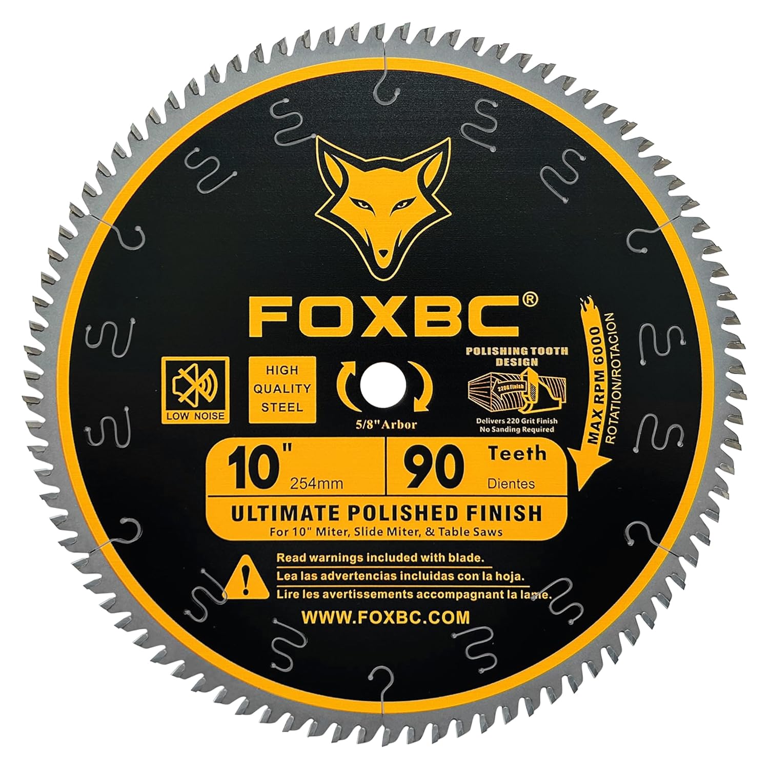 FOXBC 10-Inch Saw Blade 90-Teeth Ultimate Polished Finish Saw Blade for Wood, 5/8-Inch Arbor