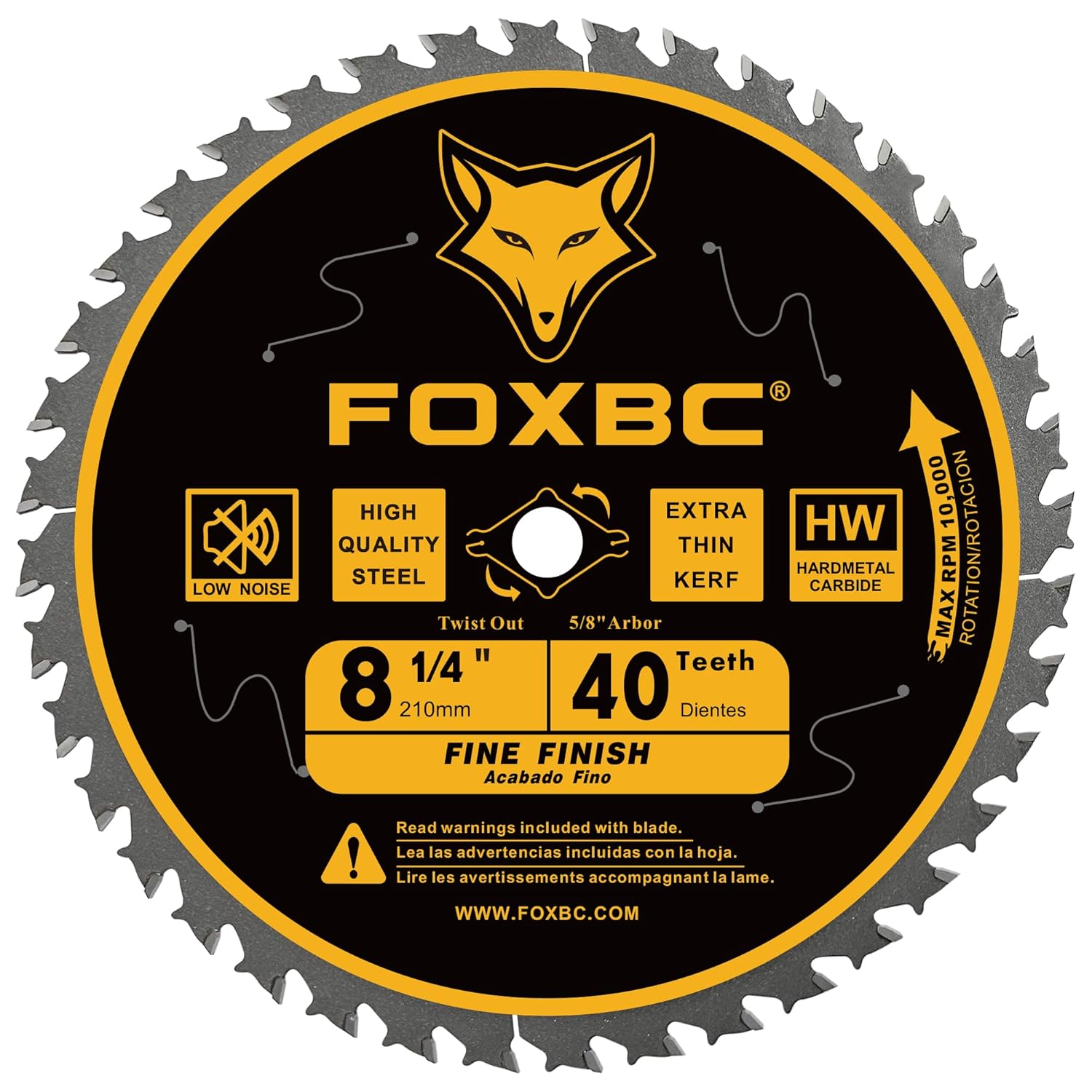 FOXBC 8-1/4" Table Saw Blade 40 Tooth Finishing Circular Saw Blade with 5/8" Arbor, Diamond Knockout