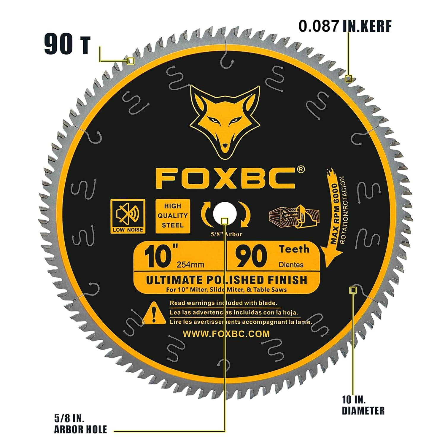 FOXBC 10-Inch Saw Blade 90-Teeth Ultimate Polished Finish Saw Blade for Wood, 5/8-Inch Arbor