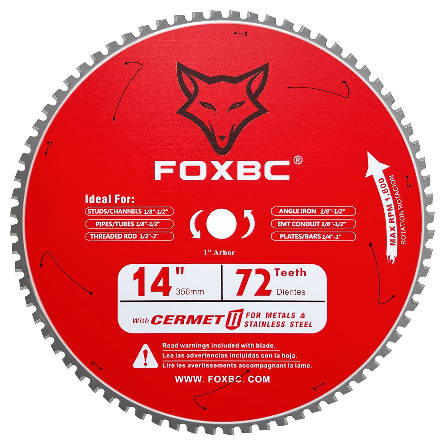 FOXBC 14 Inch Metal Steel Cutting Saw Blade 72 Tooth for Evolution 14 Inch Saw and Other, Cermel Carbide Up to 5X Longer Life