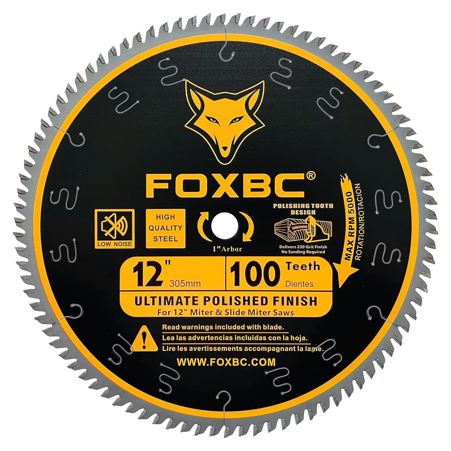 FOXBC 12 Inch Saw Blade 100 Teeth Ultimate Polished Finish Saw Blade for Wood with 1 Inch Arbor