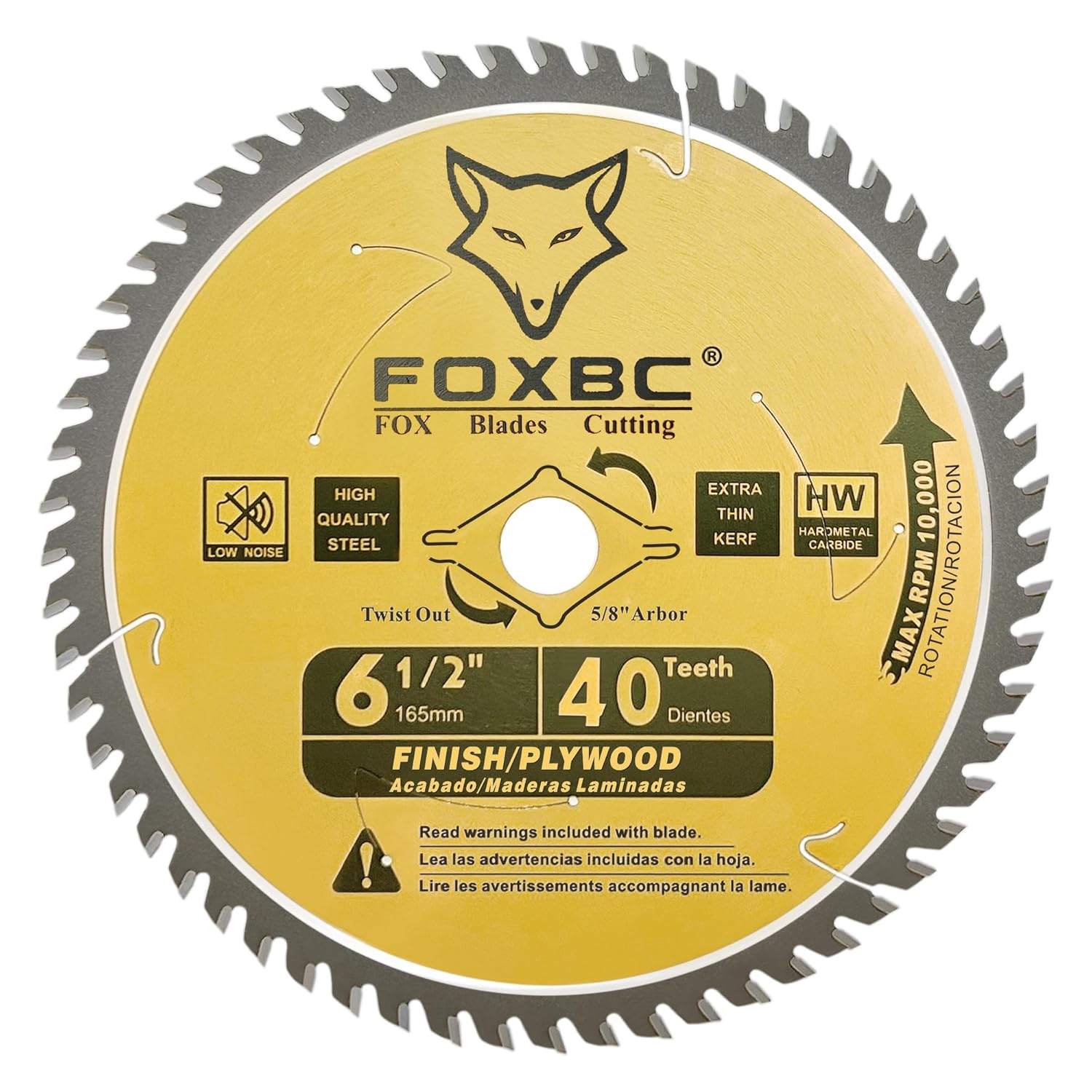 FOXBC 6-1/2 inch Circular Saw Blade Fine Finish 40-Tooth for Wood Cutting, Thin-Kerf with 5/8" Arbor