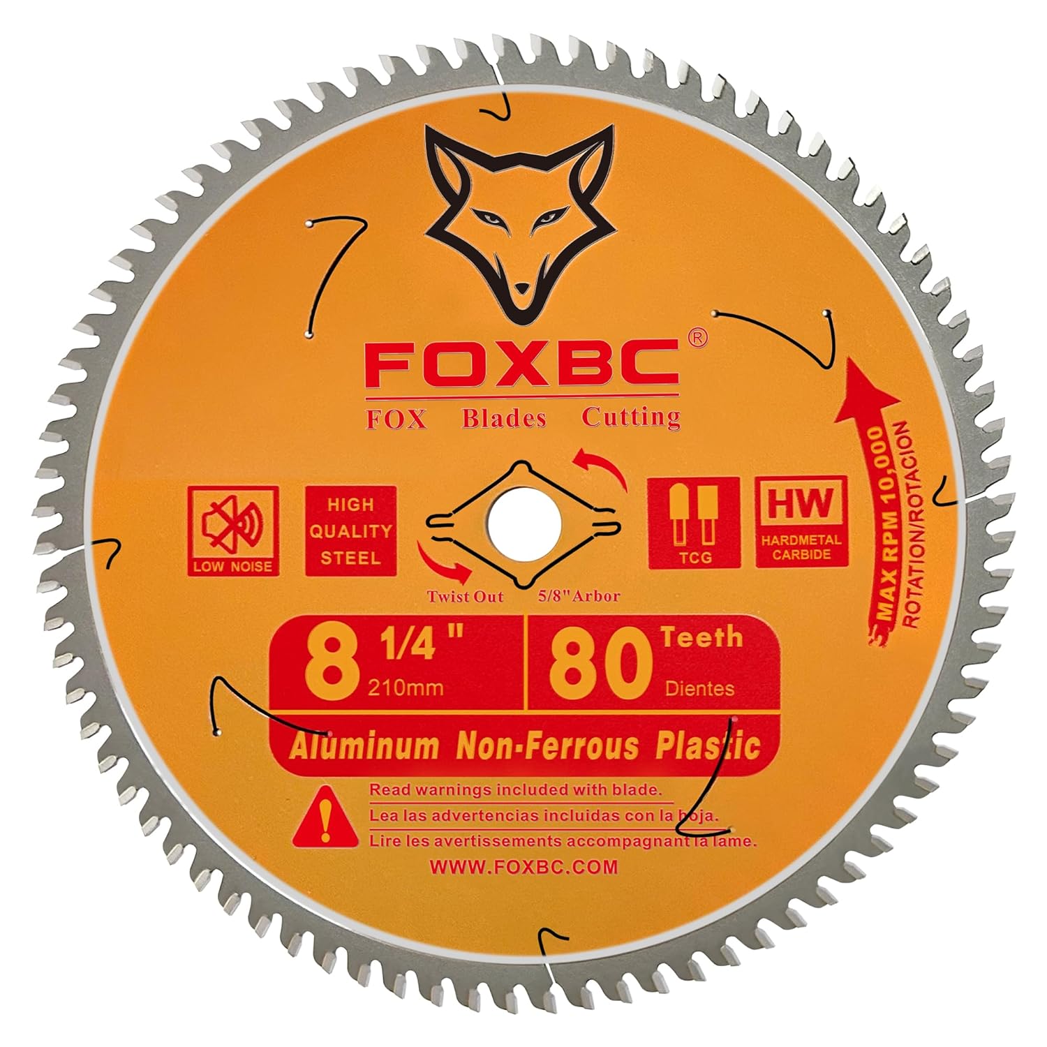 FOXBC 8-1/4 Inch Table Saw Blade 80-Tooth for Aluminum Copper Plastic