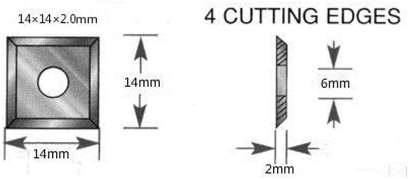 Inserto cortador de carburo de 14x14x2mm para herramienta de torno de torneado de madera y cabezal cepillador helicoidal, paquete de 10
