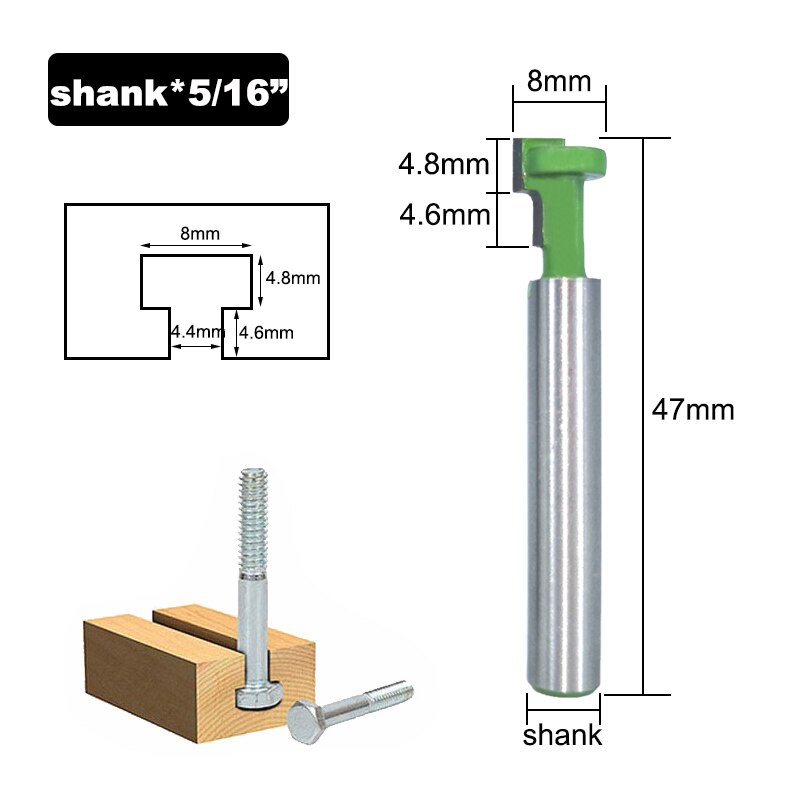 1/4" Shank 6.35mm T-Slot Cutter Router Bit Set Hex Bolt Key Hole Bits T Slotting Milling Cutter