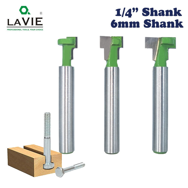 1/4" Shank 6.35mm T-Slot Cutter Router Bit Set Hex Bolt Key Hole Bits T Slotting Milling Cutter