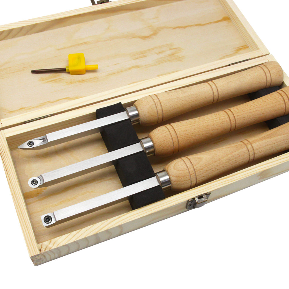 Mini Carbide Cutter Wood Turning Tools Set with Steel Arbor Beech Handle  Woodturning Lathe Chisels for Woodworking